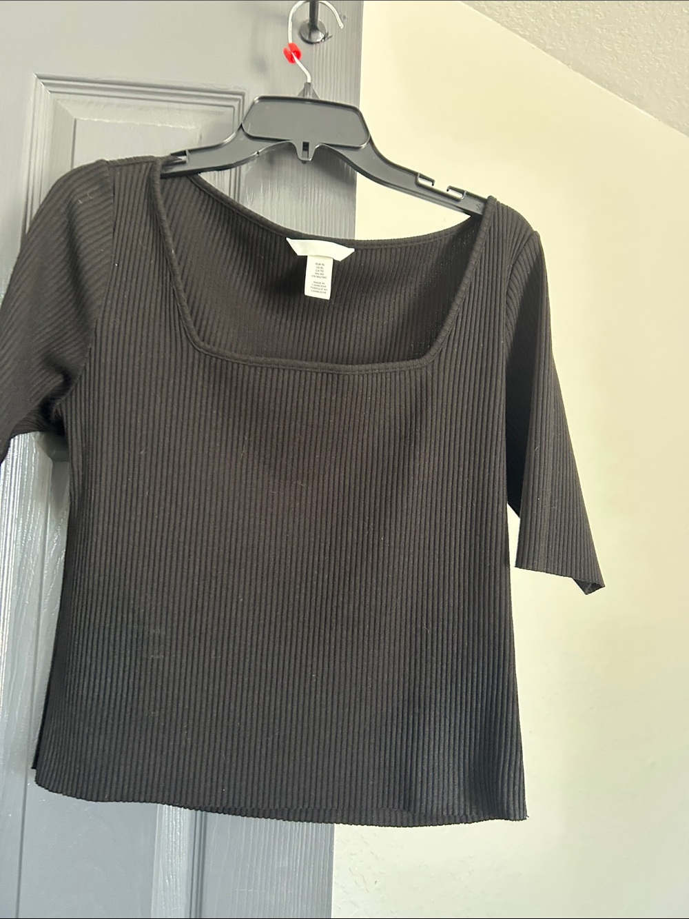 H&M Black Ribbed Square Neck Short Sleeve Top